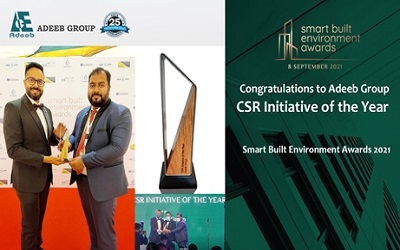 Adeeb Group receives CSR Initiative of the Year at the Smart Built Environment Awards 2021.
